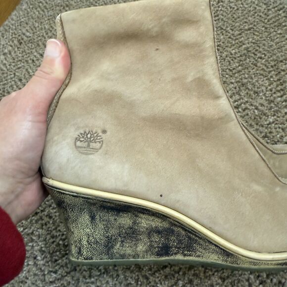 Timberland Neutral Tan Genuine Leather Women's 9M Zip Wedge Ankle Boots - Picture 6 of 16